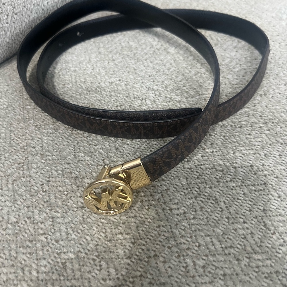 Michael Kors Dark Brown Belt with Gold Logo Buckle